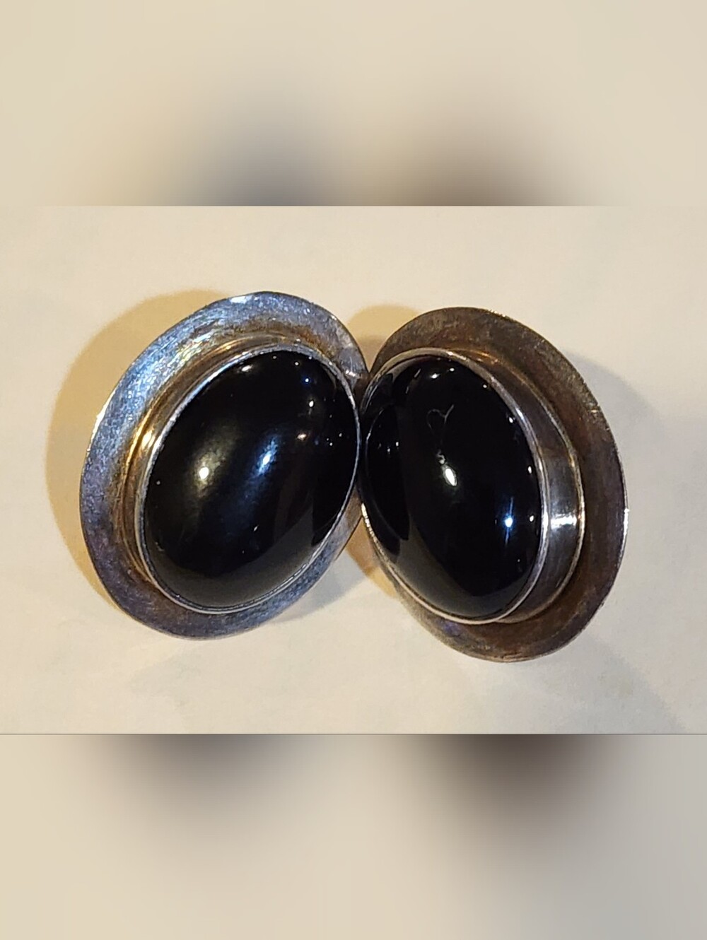 STER Carol Felley Black Oval Cabochon Sterling Silver Earrings